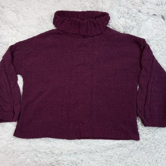 Seven 7 Womens Sweater Turtleneck‎ Purple Large Oversized Stretch Long Sleeve - Picture 1 of 10